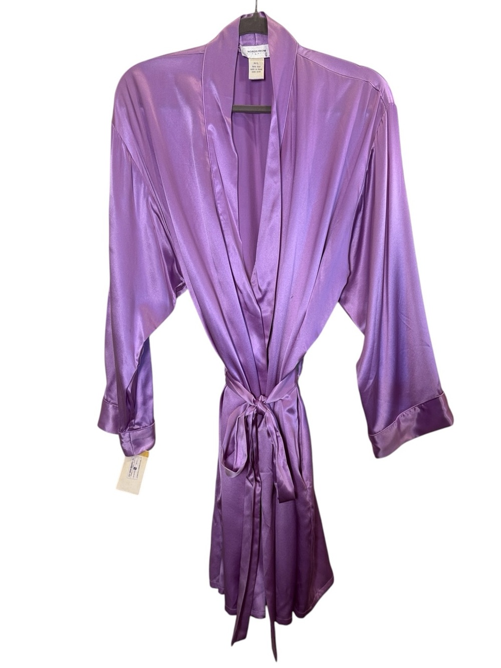 Nordstrom Vintage 100% Silk Feminine Lilac Satin Short Robe with Tie Belt Sz M/L
